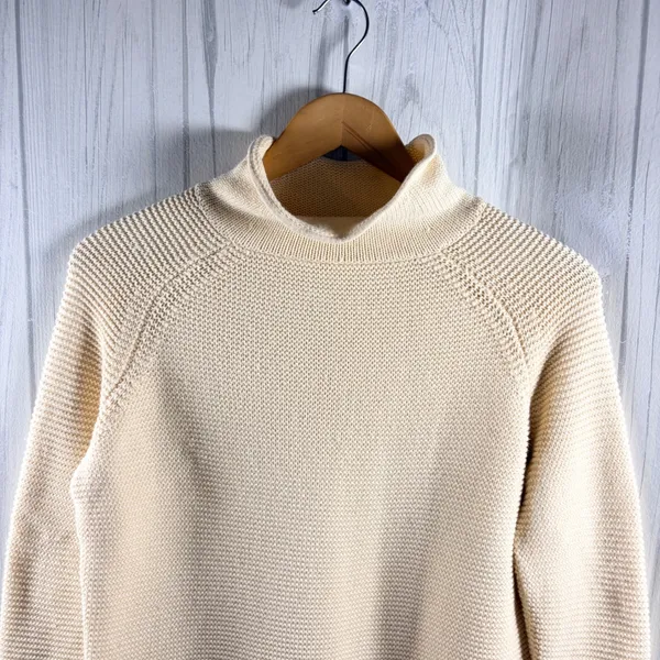 J. MCLAUGHLIN Garter Style Textured Knit Mock Neck 100% Cotton Sweater Cream, S - Image 3