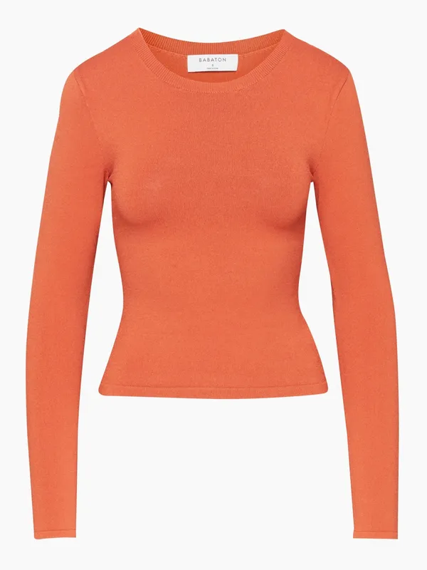 Aritzia Babaton Crew Contour Rust Orange Ribbed knit Long Sleeve Top skims XS - Image 4