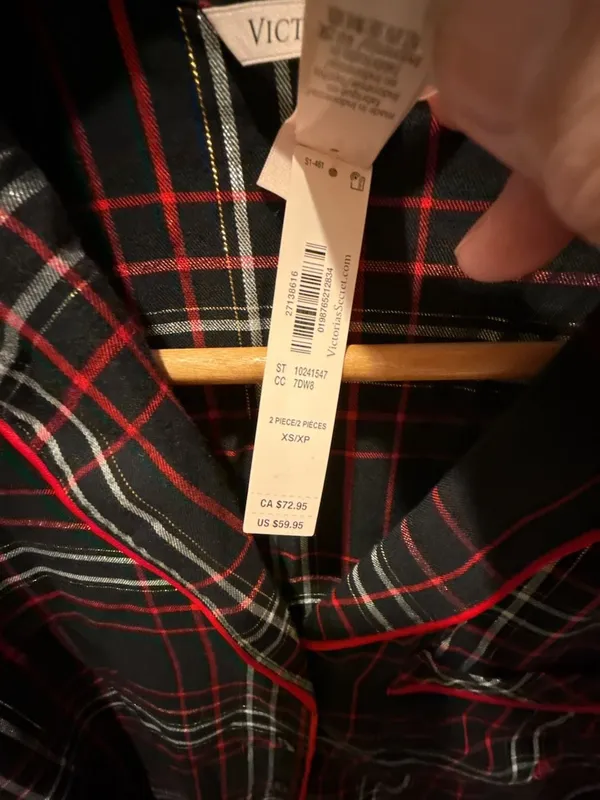 Victoria's Secret Flannel Short Pajama Set Black/Vs White/Red Yd Plaid XS - Image 4