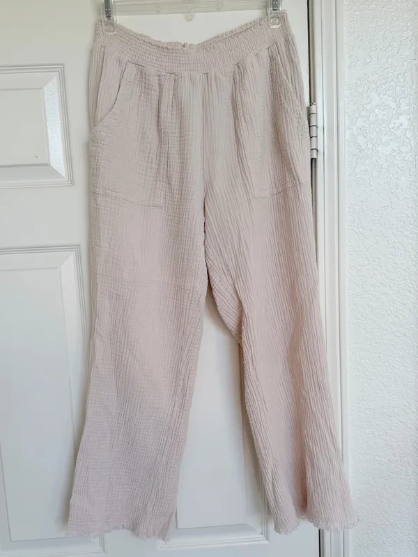Magaschoni Wide-Leg Elastic Waist Casual Pants in Light Cream M Cotton - Image 2