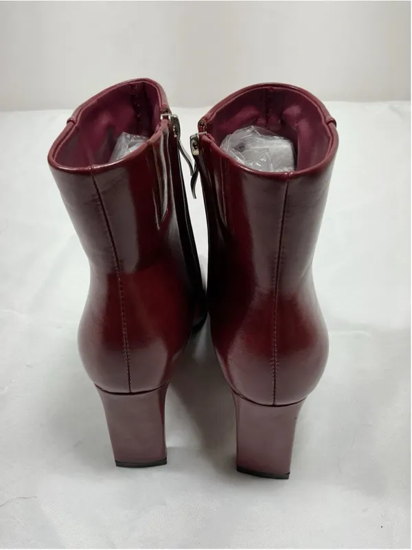 Womans New Ankle Boots Red Size 8 Side Zip Pointed Toe Block Heel - Image 4