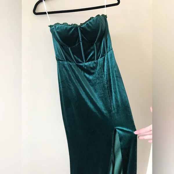 Lulus Luxurious Allure Emerald Green Velvet Strapless Maxi Dress, Size Medium - Image 13
