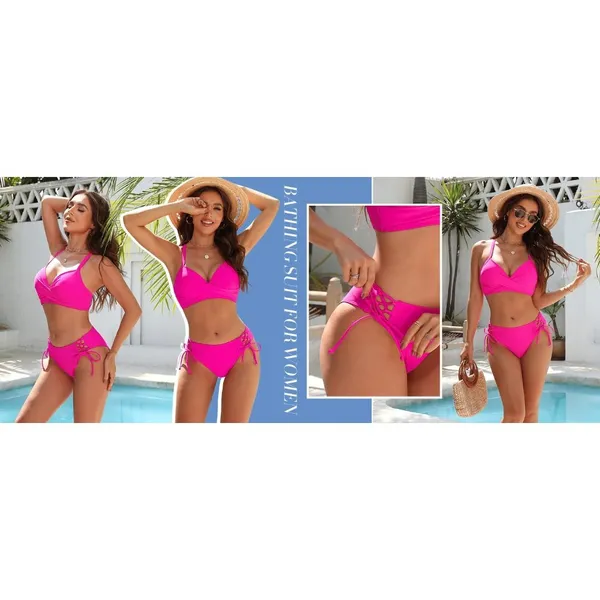 Blooming Jelly Hot Pink Bikini Cheeky 2-Piece Swimsuit Criss Cross Straps LARGE - Image 8
