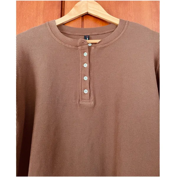 American Giant Shirt Thermal Henley Waffle Brown Size Medium - Image 2