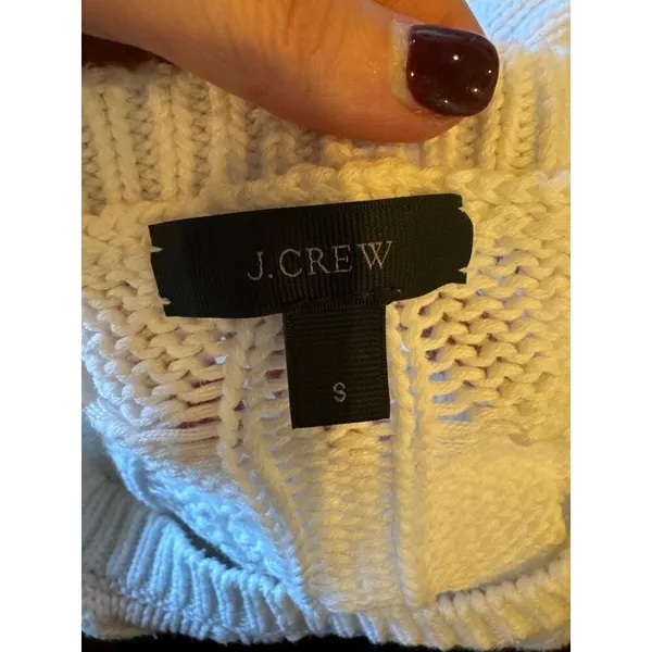 J Crew Sweater Women‎ Small White Cotton Crew Neck Cable Knit Pullover Preppy - Image 7