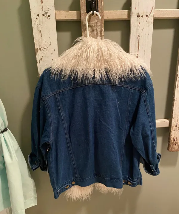 NWT fur Jean Jacket Blue Size XS - Image 3