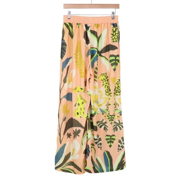 Nice To Meet You Wide Leg Pants Womens M Tropical Cheetah Peach Floral Excellent - Image 4