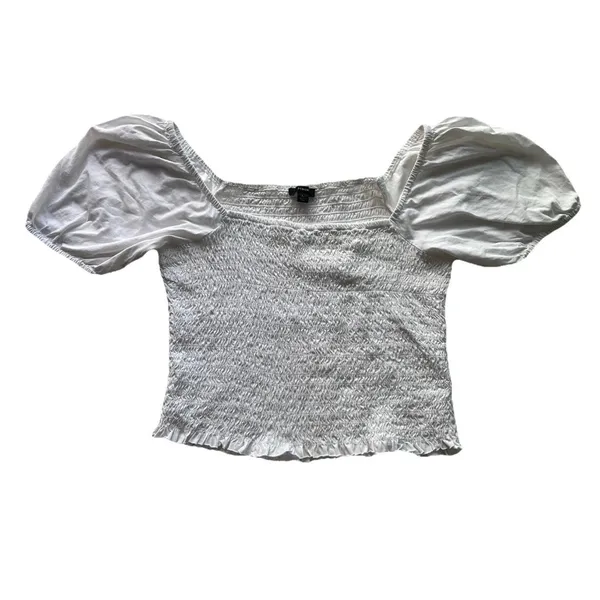 J.Crew Smocked Broken-In Jersey Cropped Top L Puff Sleeve Peasant Cottagecore - Image 3
