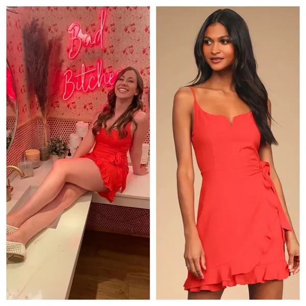 NEW Lulus Sunny Oasis Mini Dress XL Coral Red Ruffled Faux-Wrap Sleeveless - Image 10