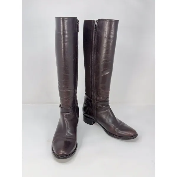 Aquatalia Womens Boots Brown Leather Knee High Tall Zip Up Riding Italian US 6.5 - Image 2