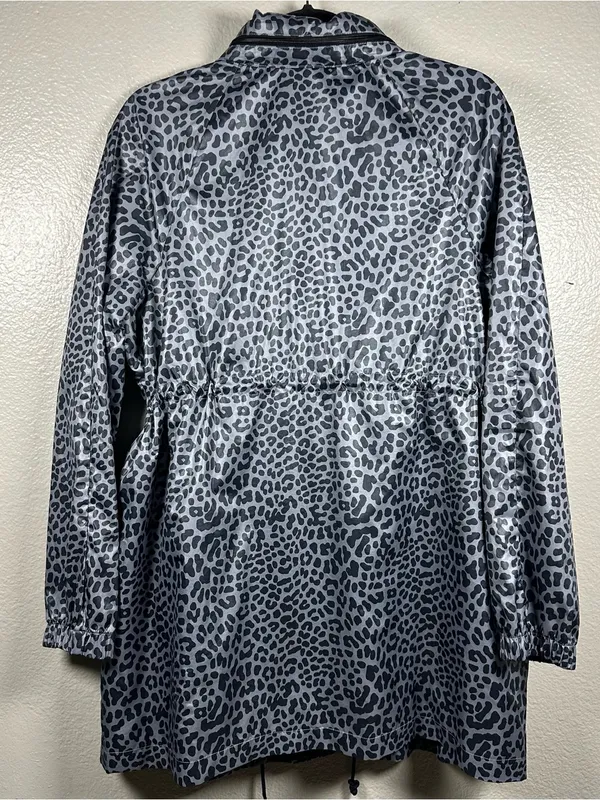 Motherhood Maternity Gray Leopard Print Raincoat with Drawcord Waist SZ:L - Image 2