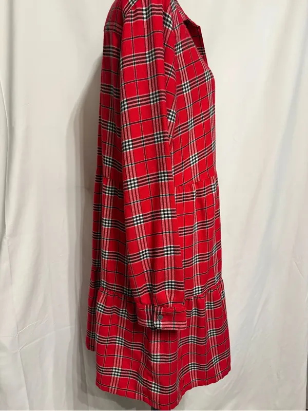 LOFT Red Preppy Plaid Long-Sleeve Button Front Dress size L - Image 2