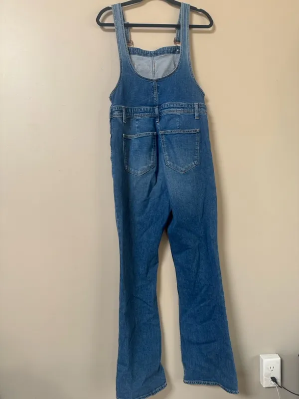GAP long & Lean side zip dark denim bib overalls flare leg size Medium - Image 7