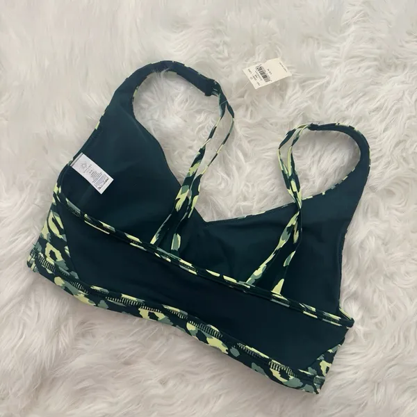 Offline By Aerie Goals Plunge Sports Bra Green Leopard Medium - Image 5
