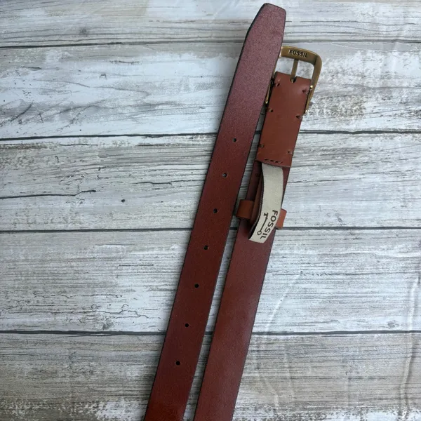 Fossil Leather Belt Size L 36.5" Brown Boho Chevron Whipstitch Western Festival - Image 9