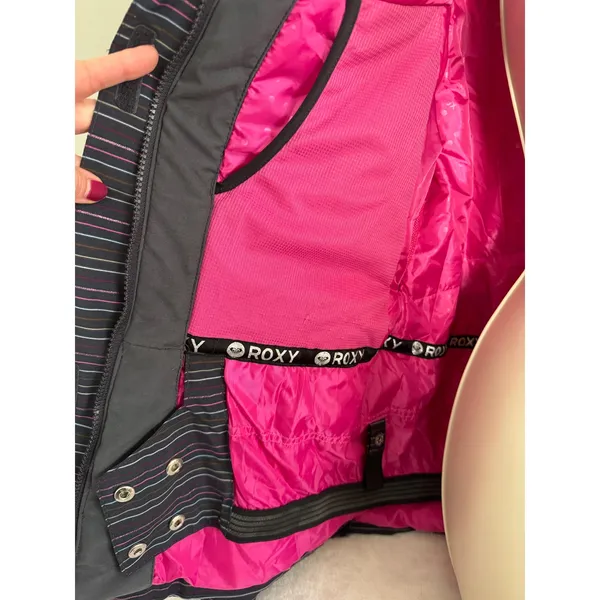 Roxy 5K Silver Snowboard/Ski Jacket Black With Multicolor‎ Pinstripe Size XL - Image 7