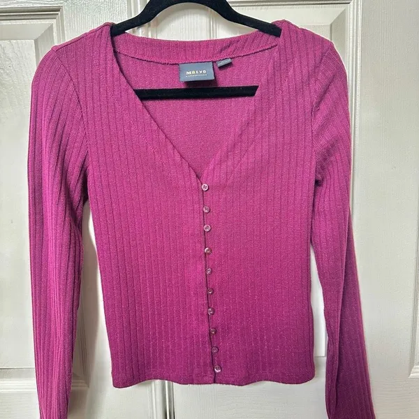 Anthropologie Maeve plum metallic cardigan - Image 3