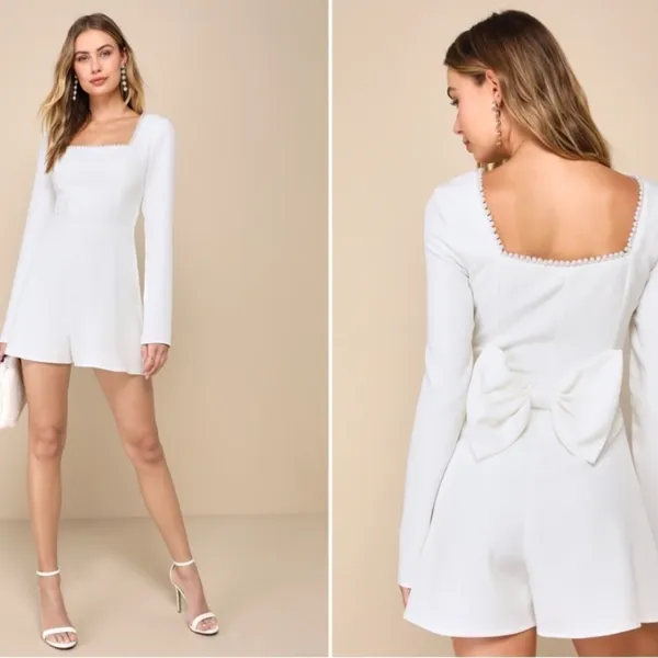 LULUS Bachelorette Engagement Bridal Shower Sexy Chic Honeymoon Pearls Romper - Image 5