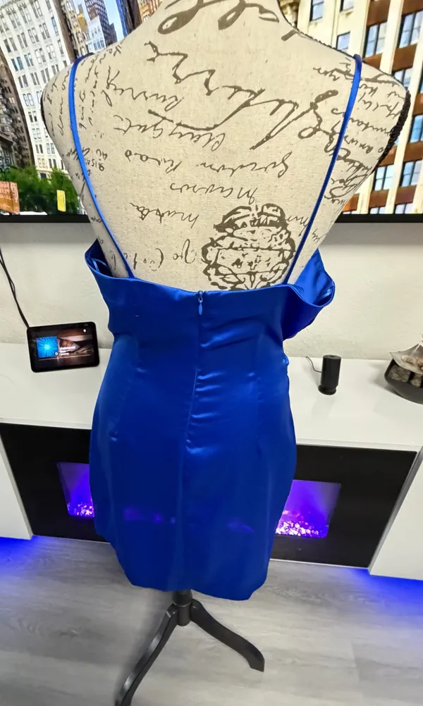 Zara Royal Blue Satin Cowl-Neck Mini Dress - Size Small 💙 - Image 11