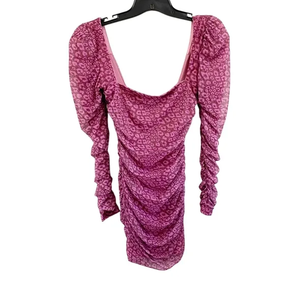 Oh Polly Purple Leopard Print Mesh Ruched Bodycon‎ Dress Size 2 - Image 2