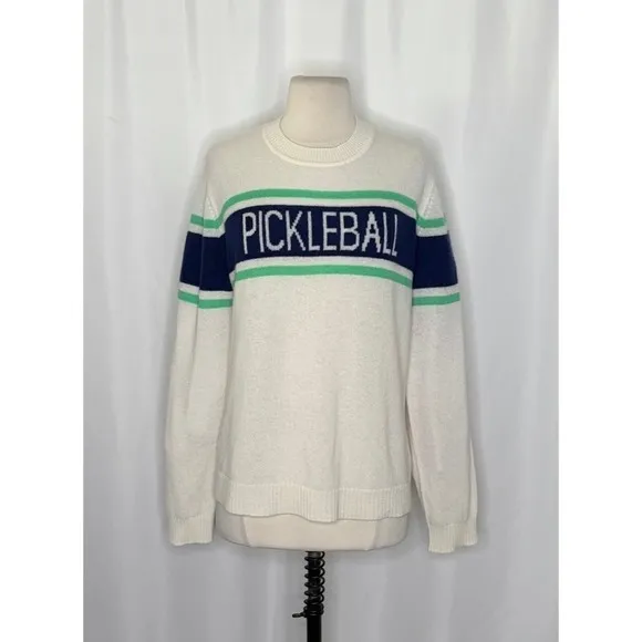 ALASHAN Cashmere Pickleball Sweater Pullover Sporty Text Script Preppy X - Image 2