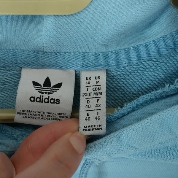 Adidas Hoodie Womens Medium Originals Trefoil Sweatshirt Retro Blue‎ White - Image 7