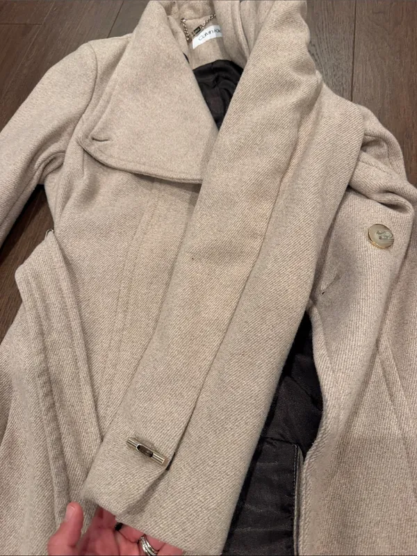 Calvin Klein Beige Wrap Trench Coat with Belt Size Medium Petite - C27-184 - Image 6