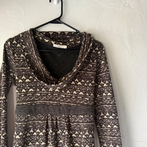 Hazel Brown‎ Patterned Long Sleeve Cowl Neck Knit Dress Fair Isle Print Small S - Image 3