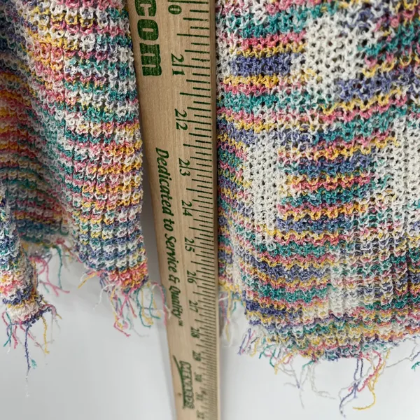 POL Rainbow Stripe Distressed Knit Sweater‎ Womens Small Lightweight Boho Fringe - Image 6
