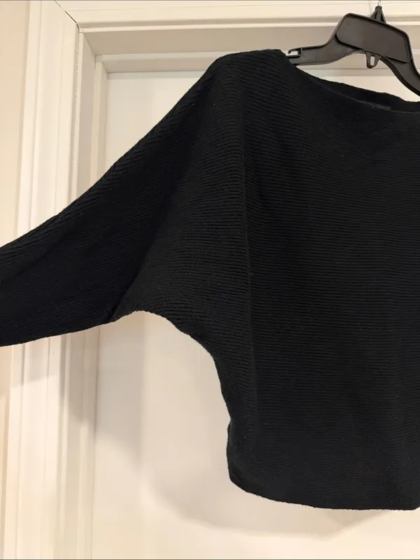 Black Ribbed Boatneck Sweater Size M - Image 4