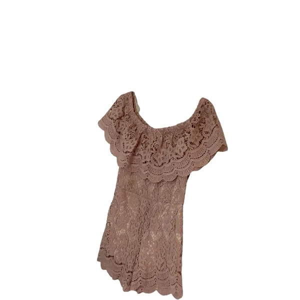 Lac Bleu ‎ Romper Size M Soft Pink Lace Crochet Off The Shoulder - Image 3