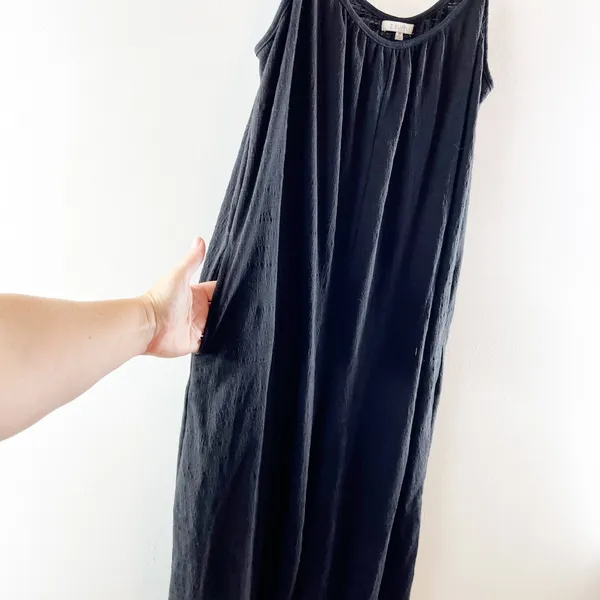 Z Supply Textured Flared Wide Leg Cropped Waistless Jumpsuit Black Medium - Image 5