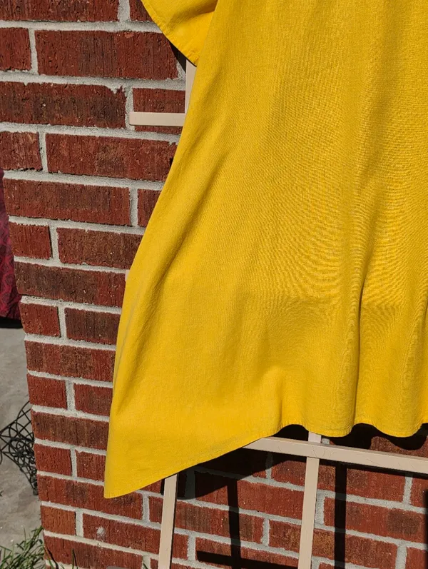 Yellow Linen tunic Short Sleeves Asymetric Hem Medium - Image 5