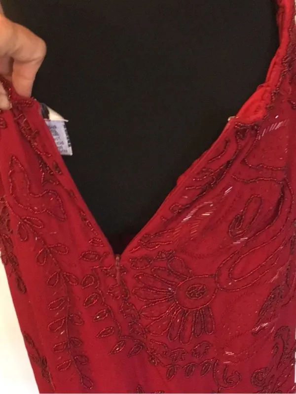 Vintage Blushe Impressions Red Beaded Maxi Gown Open Back Crossover Dress Size 6 - Image 10