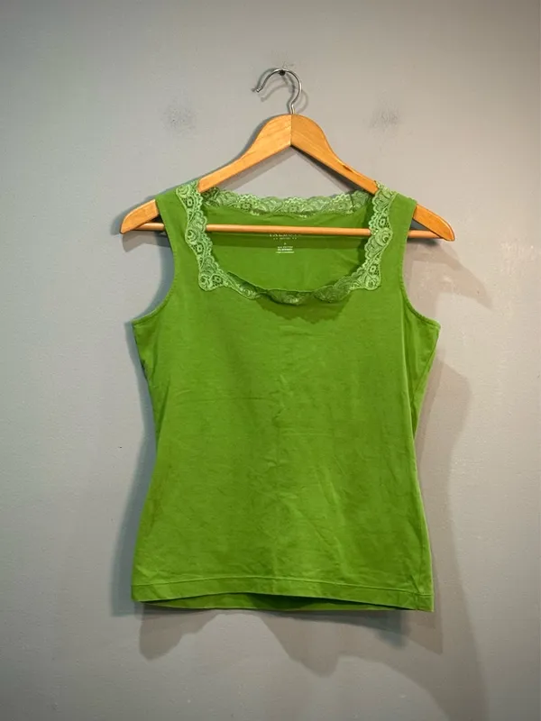 Green Talbots Square Neck Lace Trim Cami Tank Top Size SP EUC - Image 3