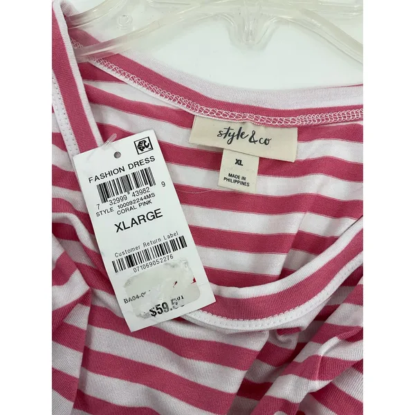 Style & Co Womens Striped Tiered Maxi‎ Dress Coral Pink White XL - Image 4