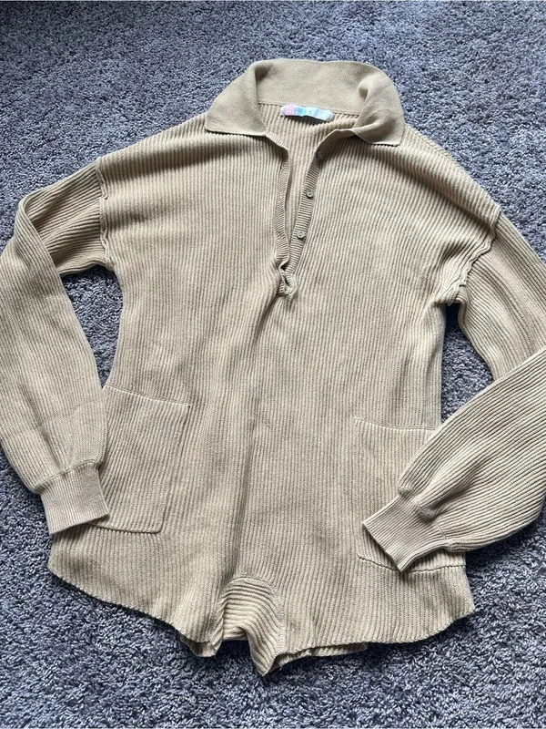 Free People FP Beach Linen Beige Picnic Sweater Romper Size XSmall - Image 2