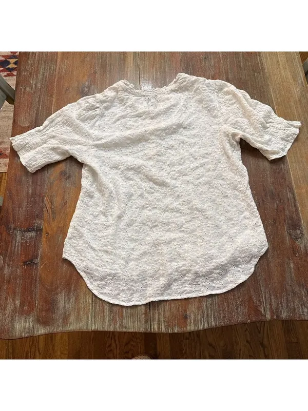 Mod Goddess White Floral Eyelet Blouse Medium Boho - Image 13