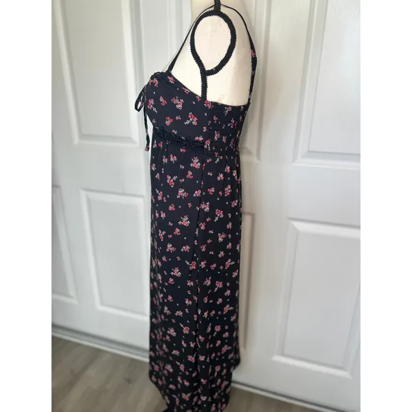 No Boundaries Black‎ Floral Midi Slip Dress Small Smocked Back Cottagecore Boho - Image 3