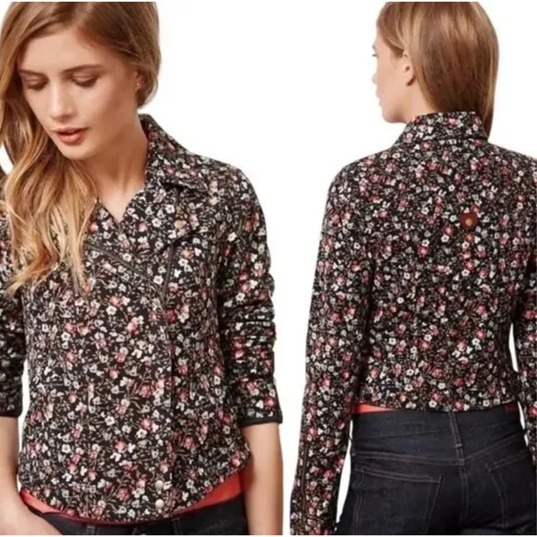 Anthropologie Hei Hei Tinsley Floral Moto Jacket Zip Cropped Fitted Womens Sz 6 - Image 2