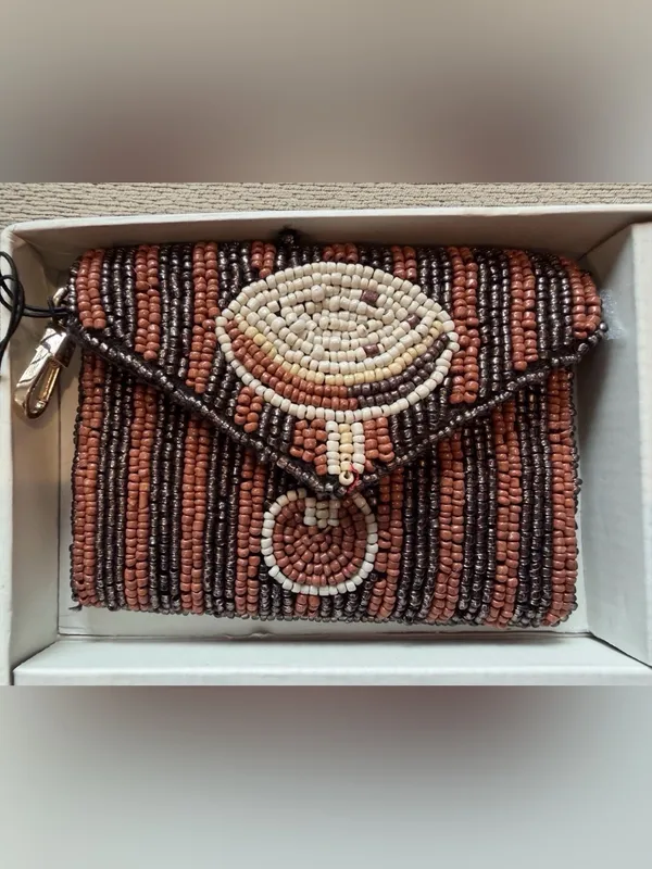 Rachel Zoe NWT Brown Expresso Beaded Card Case Holder Key Charm Boxed Gift Set - Image 4