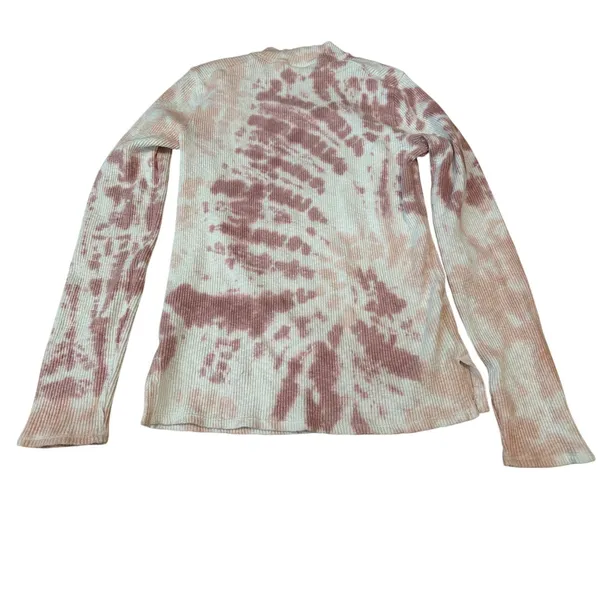 We The Free Free People Swirl Tie Dye Mock Neck Thermal Top L Pink Waffle Knit - Image 4