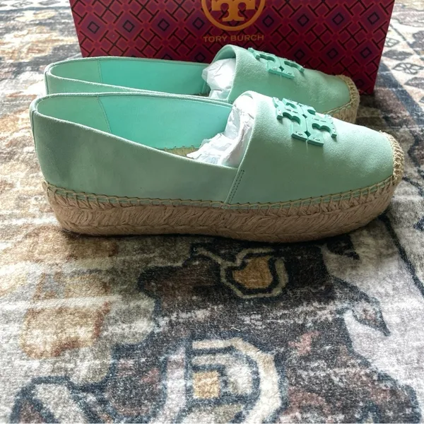 Tory Burch Everly Platform Soft‎ Aqua Royal Suede Espadrilles - Image 4