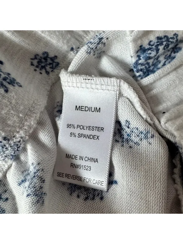 Women's Super Soft Pajama Sleep Shorts Size Medium White Blue Print Pocket Cozy - Image 3