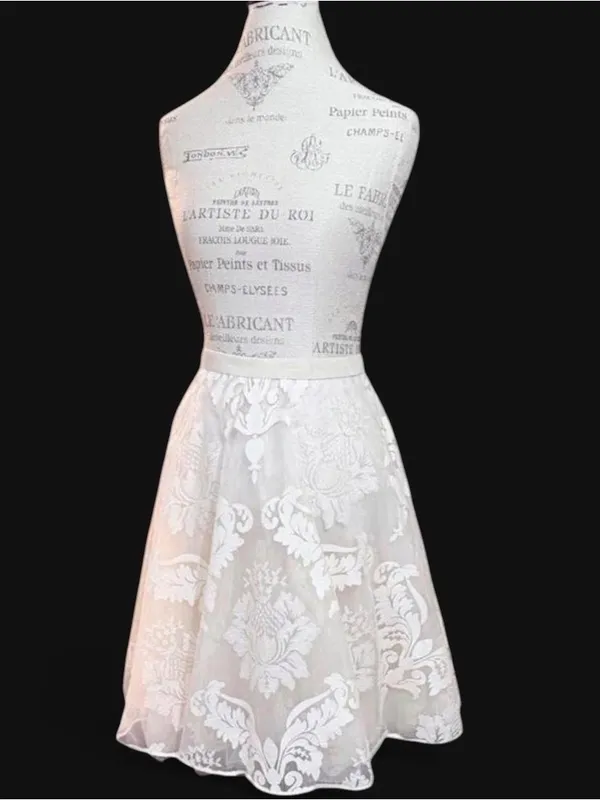 BARASCHI Ivory Three Layered Midi Skirt with Sheer Floral Lace Pattern Sz 2 - Image 4