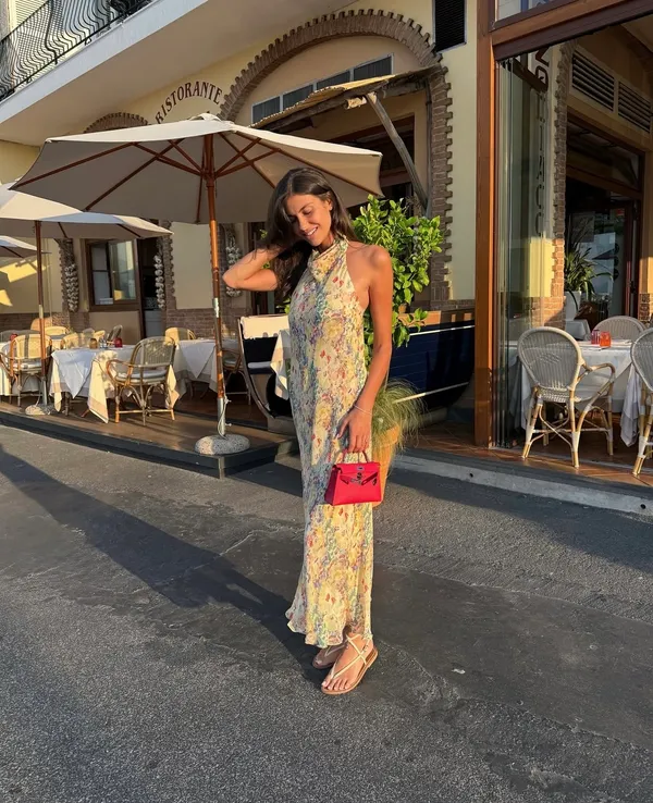 Zara floral Boho open back Halter Maxi summer vacation Dress - Image 4