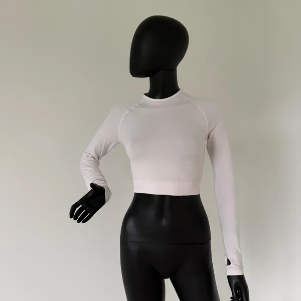 Gym Top Crop Top Long Sleeve Tee Round Neck Cropped Fitted Blouse Shirt Sport Top - Image 2