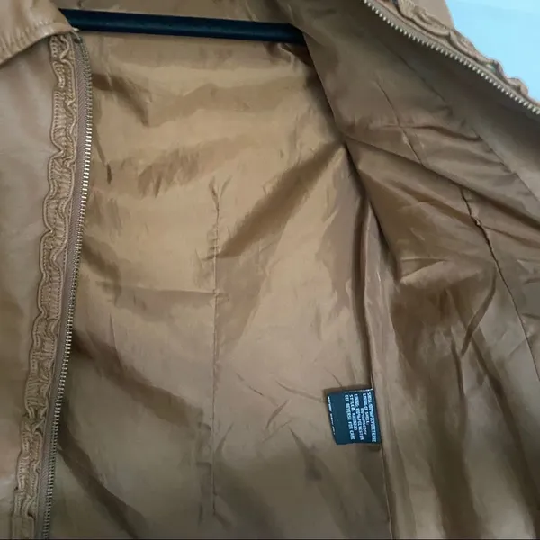 “SugarFly” Brown Faux Leather Bomber Jacket Brown Size L - Image 6