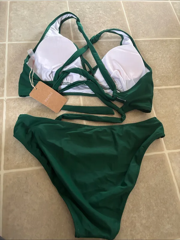 RIHOAS Dark Green Floral Cutout Halter Bikini Set - Image 5
