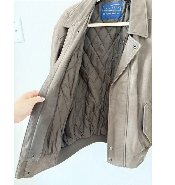 Savile Row Brown Leather Bomber Jacket Medium - Image 6